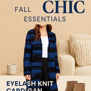 NEW Alfani Petite Eyelash Knit Cardigan PXL Black Blue Long Open Sweater Cozy